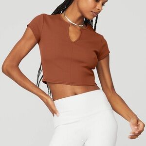 ALO Yoga Brown Orange Crop T-Shirt Short Sleeve